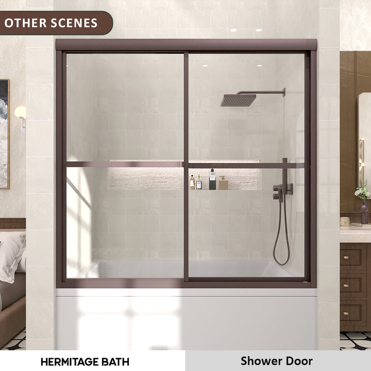 Elunir 59 in. W x 56 in. H Sliding Framed Tub Door in Silver Finish with Clear Glass 8256-ORB-10