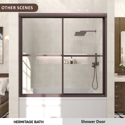Elunir 59 in. W x 56 in. H Sliding Framed Tub Door in Silver Finish with Clear Glass 8256-ORB-10