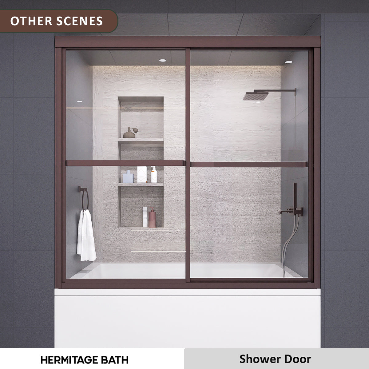 Elunir 59 in. W x 56 in. H Sliding Framed Tub Door in Silver Finish with Clear Glass 8256-ORB-11