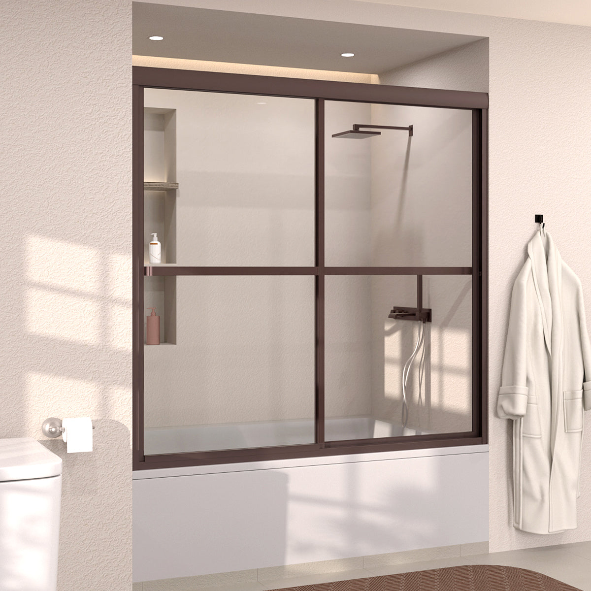 Elunir 59 in. W x 56 in. H Sliding Framed Tub Door in Silver Finish with Clear Glass 8256-ORB-2
