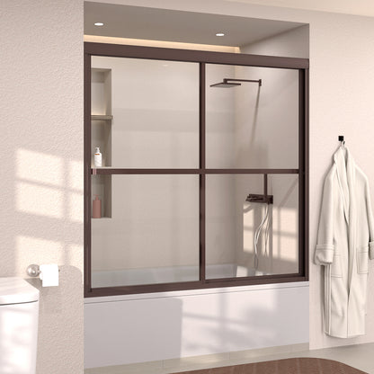 Elunir 59 in. W x 56 in. H Sliding Framed Tub Door in Silver Finish with Clear Glass 8256-ORB-2