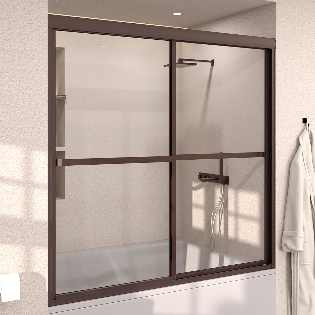 Elunir 59 in. W x 56 in. H Sliding Framed Tub Door in Silver Finish with Clear Glass 8256-ORB-3