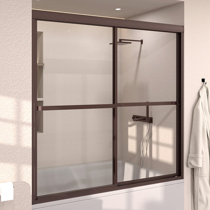 Elunir 59 in. W x 56 in. H Sliding Framed Tub Door in Silver Finish with Clear Glass 8256-ORB-3