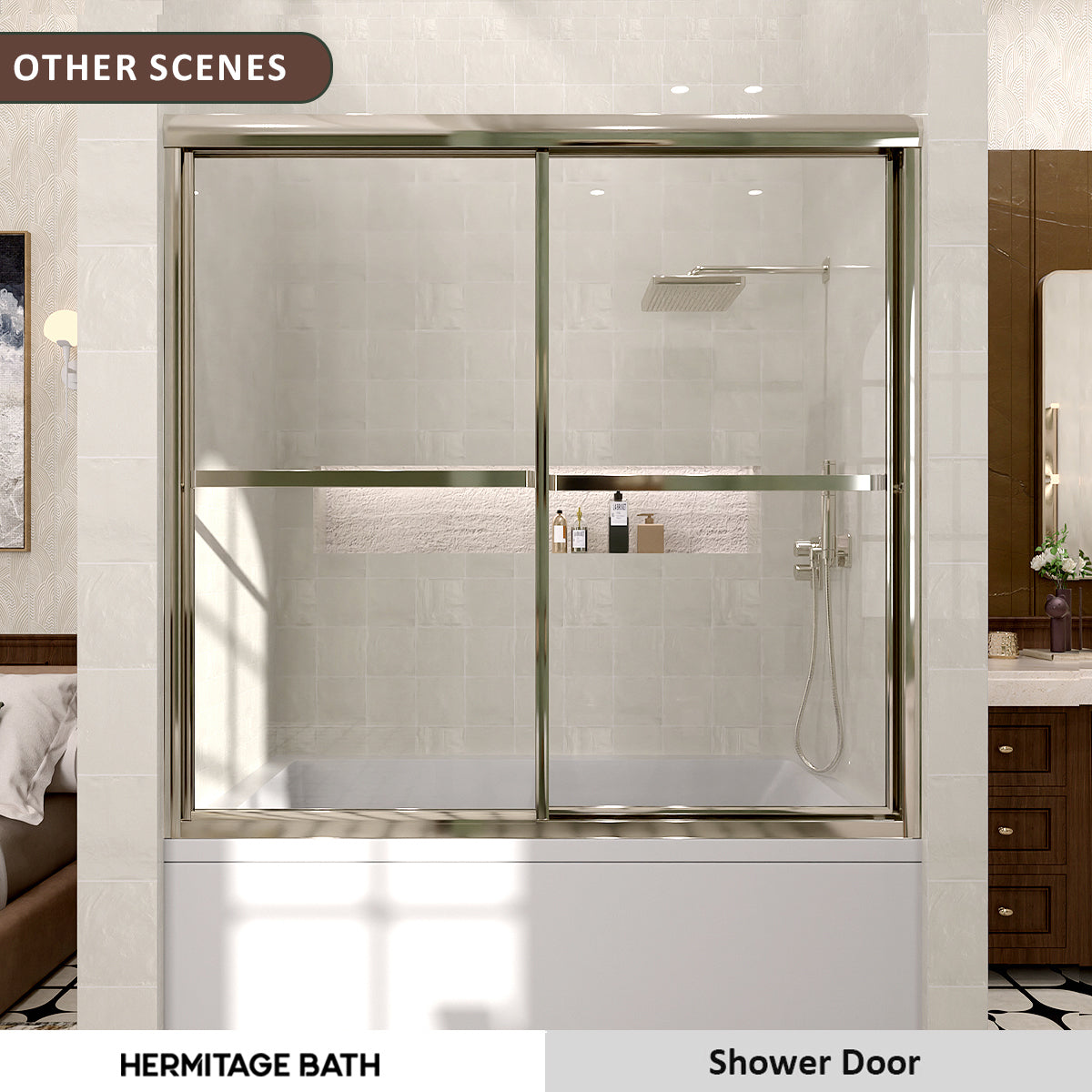Elunir 59 in. W x 56 in. H Sliding Framed Tub Door in Silver Finish with Clear Glass 8256-SV-10