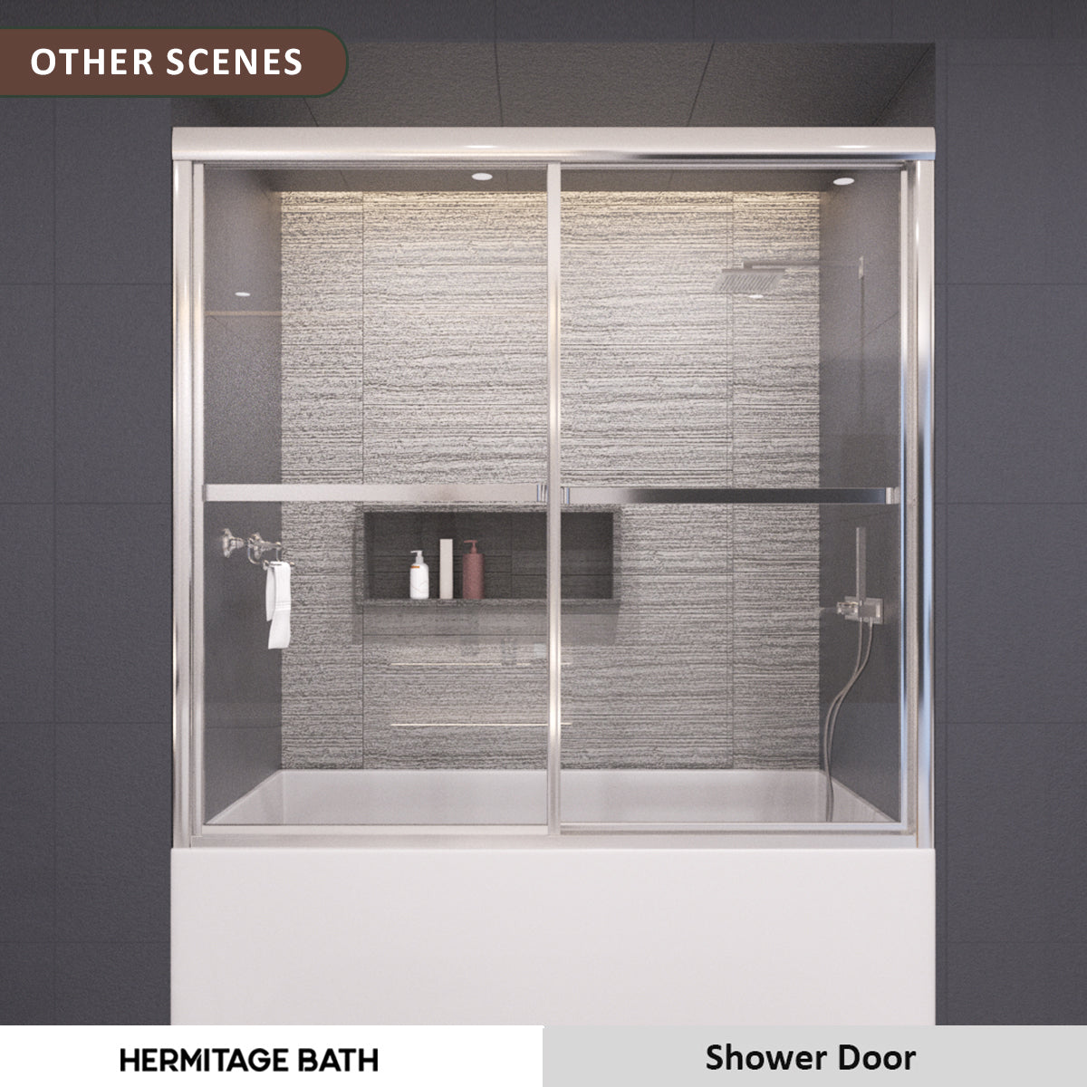 Elunir 59 in. W x 56 in. H Sliding Framed Tub Door in Silver Finish with Clear Glass 8256-SV-11