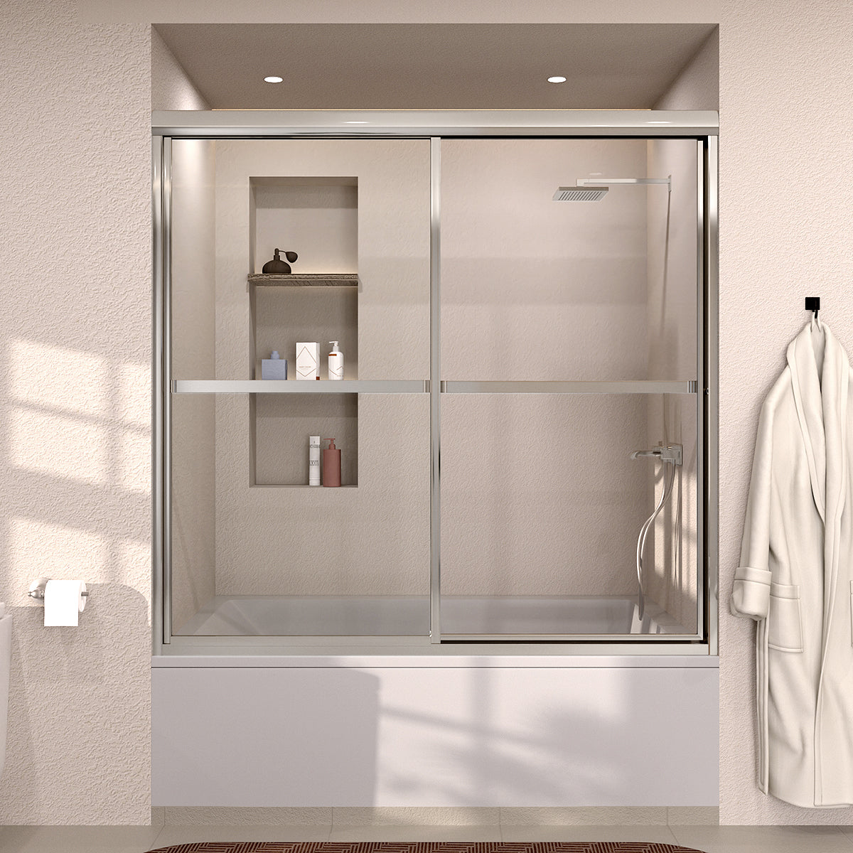 Elunir 59 in. W x 56 in. H Sliding Framed Tub Door in Silver Finish with Clear Glass Chrome 8256-SV-1_1fd25295-91f8-480c-8930-ccdb2876cace