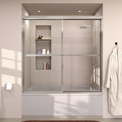 Elunir 59 in. W x 56 in. H Sliding Framed Tub Door in Silver Finish with Clear Glass Chrome 8256-SV-1_1fd25295-91f8-480c-8930-ccdb2876cace