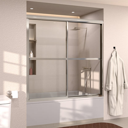 Elunir 59 in. W x 56 in. H Sliding Framed Tub Door in Silver Finish with Clear Glass 8256-SV-2