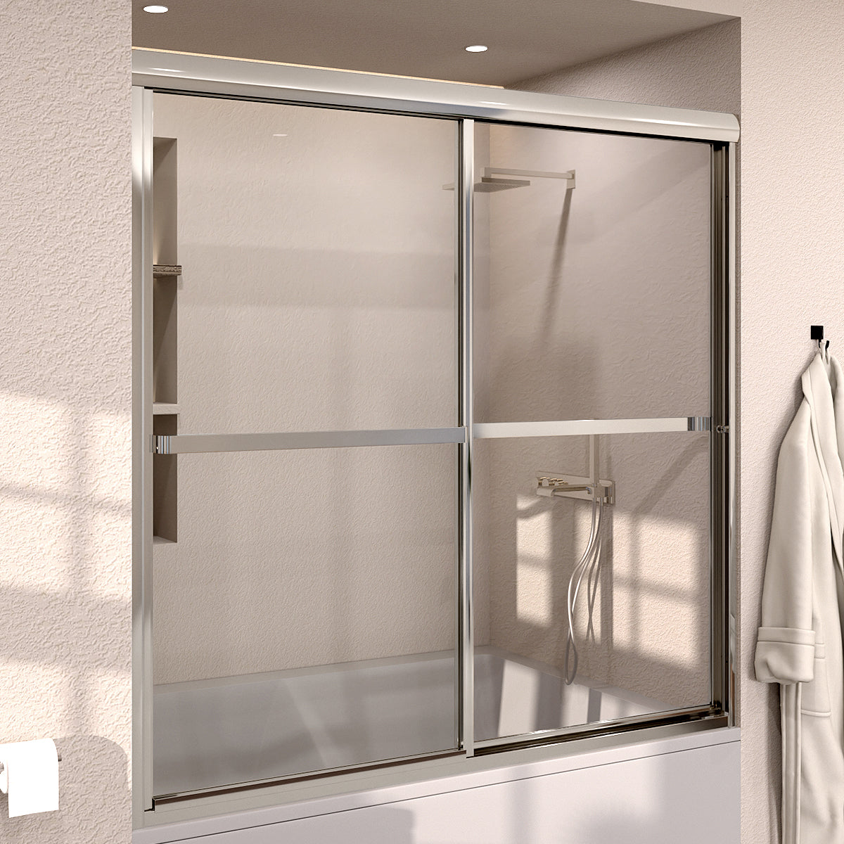 Elunir 59 in. W x 56 in. H Sliding Framed Tub Door in Silver Finish with Clear Glass 8256-SV-3
