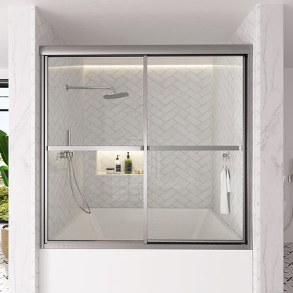Astral 59.5 in. W x 56.75 in. H Framed Sliding Tub Door with 1/8 in. Clear Tempered Glass Brushed Nickel 82BN-1