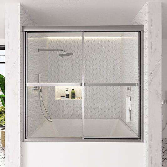 Astral 59.5 in. W x 56.75 in. H Framed Sliding Tub Door with 1/8 in. Clear Tempered Glass Brushed Nickel 82BN-1