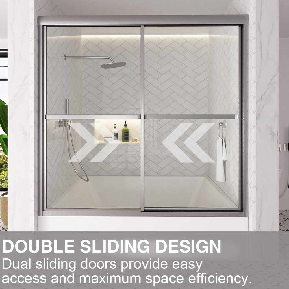 Astral 59.5 in. W x 56.75 in. H Framed Sliding Tub Door with 1/8 in. Clear Tempered Glass 82BN-11
