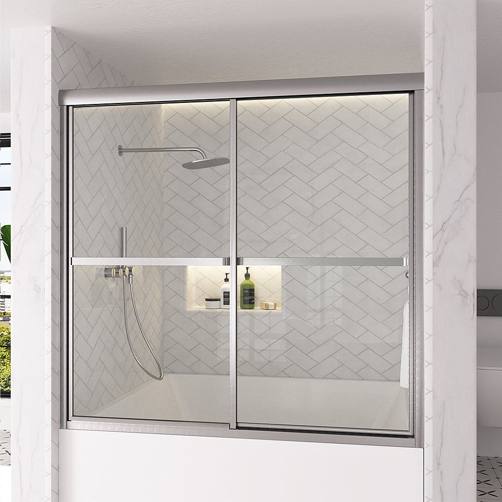 Astral 59.5 in. W x 56.75 in. H Framed Sliding Tub Door with 1/8 in. Clear Tempered Glass 82BN-2