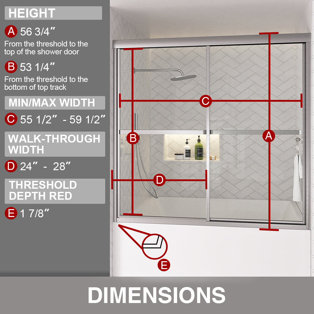 Astral 59.5 in. W x 56.75 in. H Framed Sliding Tub Door with 1/8 in. Clear Tempered Glass 82BN-3