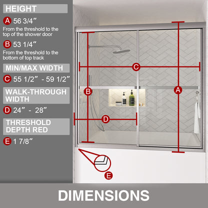 Astral 59.5 in. W x 56.75 in. H Framed Sliding Tub Door with 1/8 in. Clear Tempered Glass 82BN-3