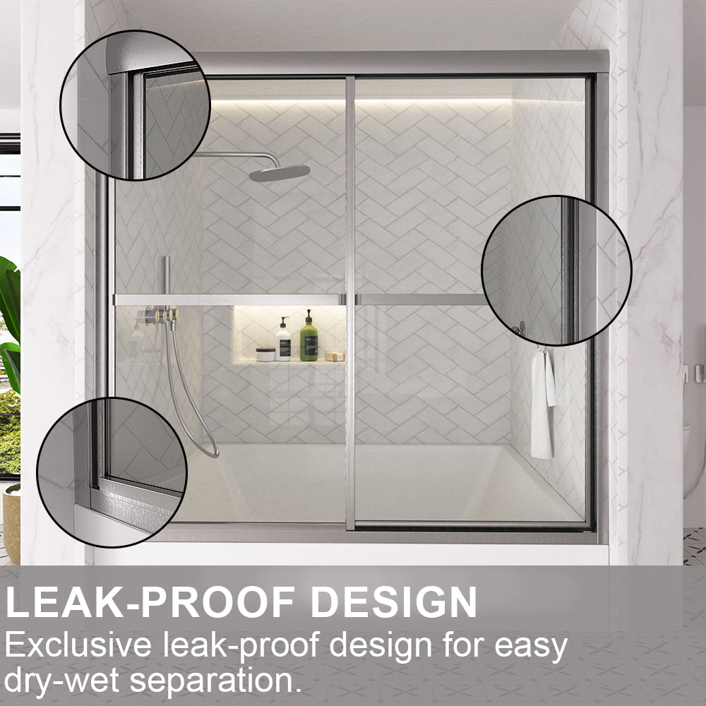 Astral 59.5 in. W x 56.75 in. H Framed Sliding Tub Door with 1/8 in. Clear Tempered Glass 82BN-7
