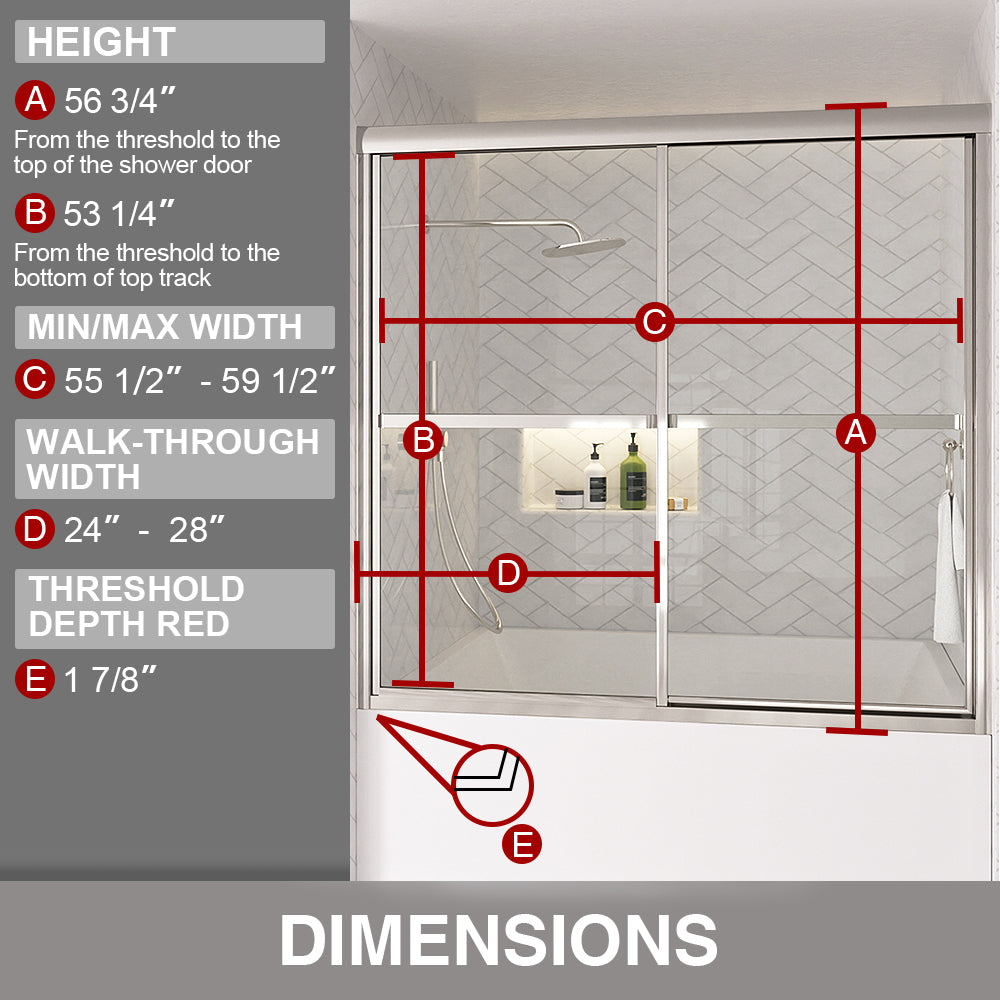Astral 59.5 in. W x 56.75 in. H Framed Sliding Tub Door with 1/8 in. Clear Tempered Glass 82CR-3
