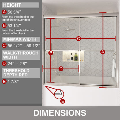 Astral 59.5 in. W x 56.75 in. H Framed Sliding Tub Door with 1/8 in. Clear Tempered Glass 82CR-3