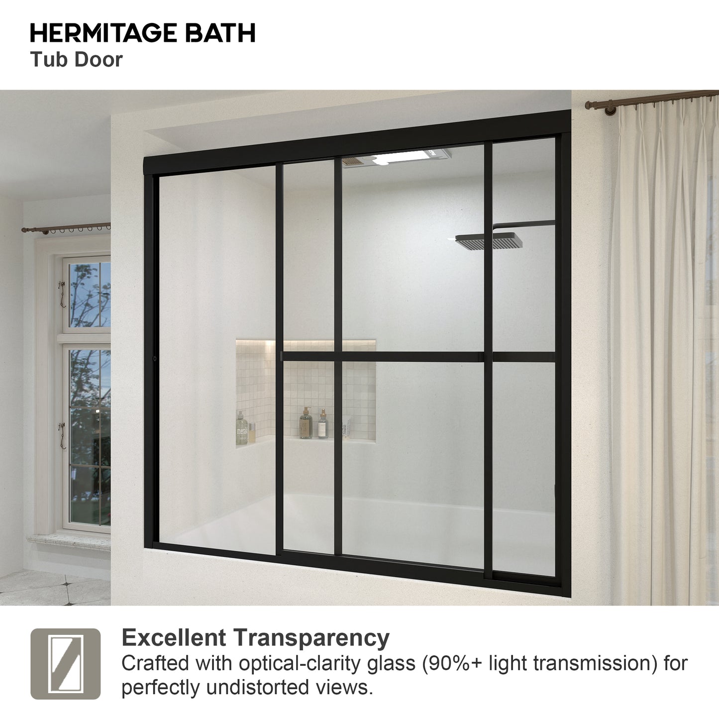 Yooli 59 in. W x 56 in. H Framed Sliding Tub Door with Clear Tempered Glass 82MB-10