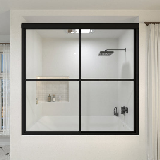 Yooli 59 in. W x 56 in. H Framed Sliding Tub Door with Clear Tempered Glass Matte Black 82MB-1_089d00ce-1d22-4143-8bde-d2511fbb6d19