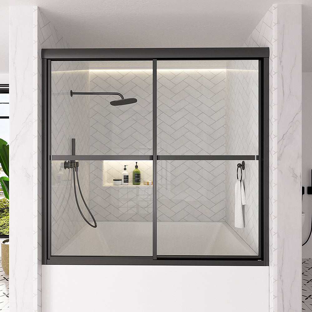 Astral 59.5 in. W x 56.75 in. H Framed Sliding Tub Door with 1/8 in. Clear Tempered Glass Matte Black 82MB-1_dc0dd434-bc30-46f0-a7f1-f2e5a6130218