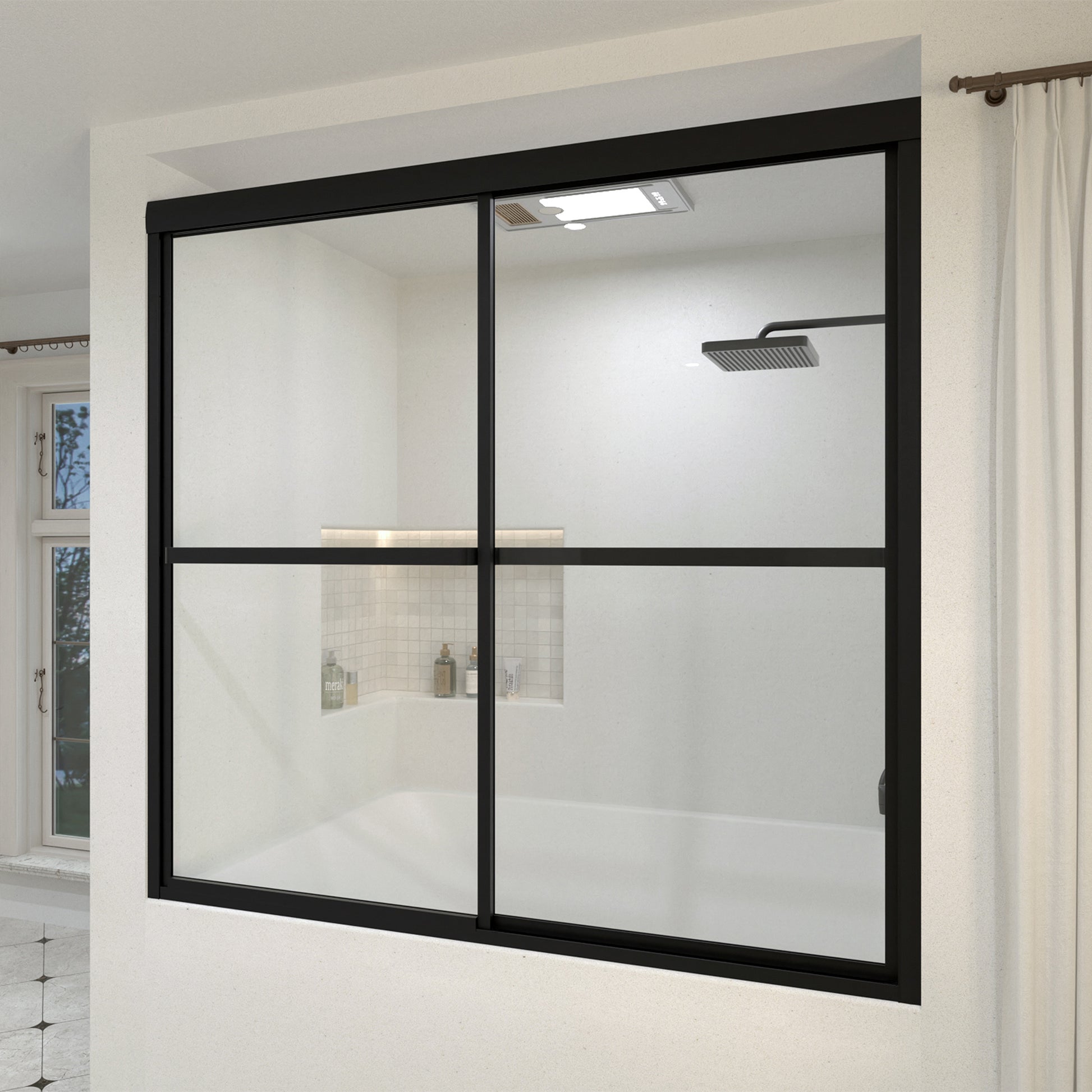 Yooli 59 in. W x 56 in. H Framed Sliding Tub Door with Clear Tempered Glass 82MB-2