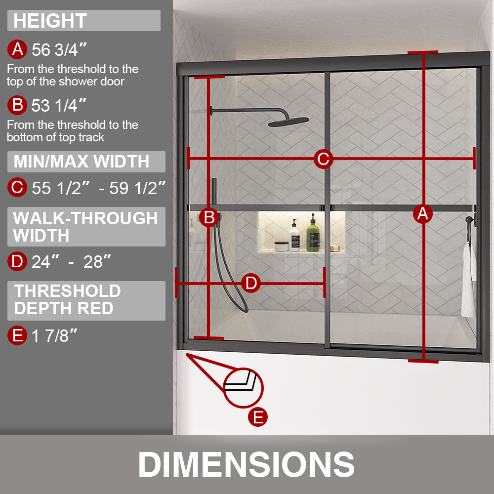 Astral 59.5 in. W x 56.75 in. H Framed Sliding Tub Door with 1/8 in. Clear Tempered Glass 82MB-3_dfcc6f61-6484-4a21-842c-13c9441c29dc
