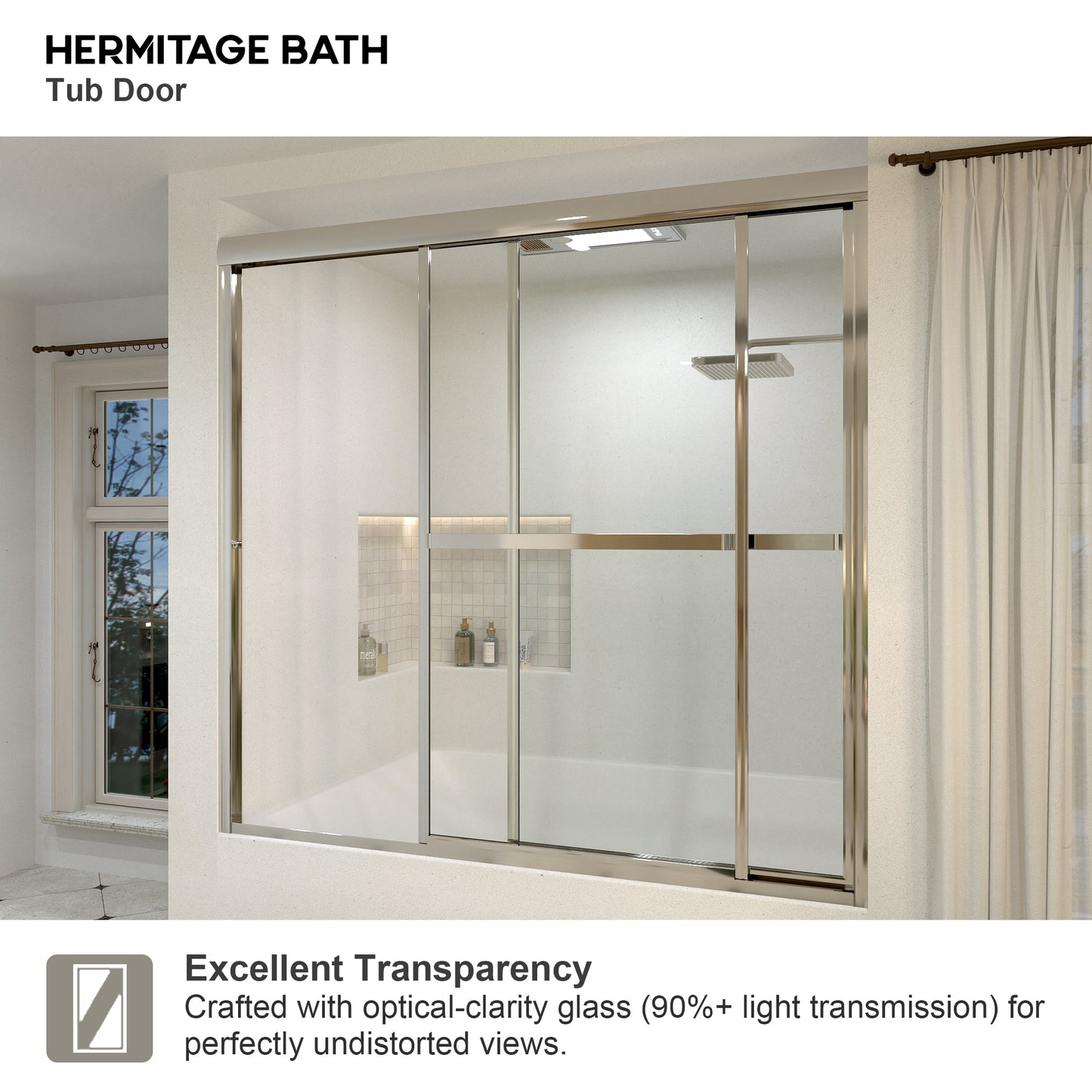Yooli 59 in. W x 56 in. H Framed Sliding Tub Door with Clear Tempered Glass 82SV-10