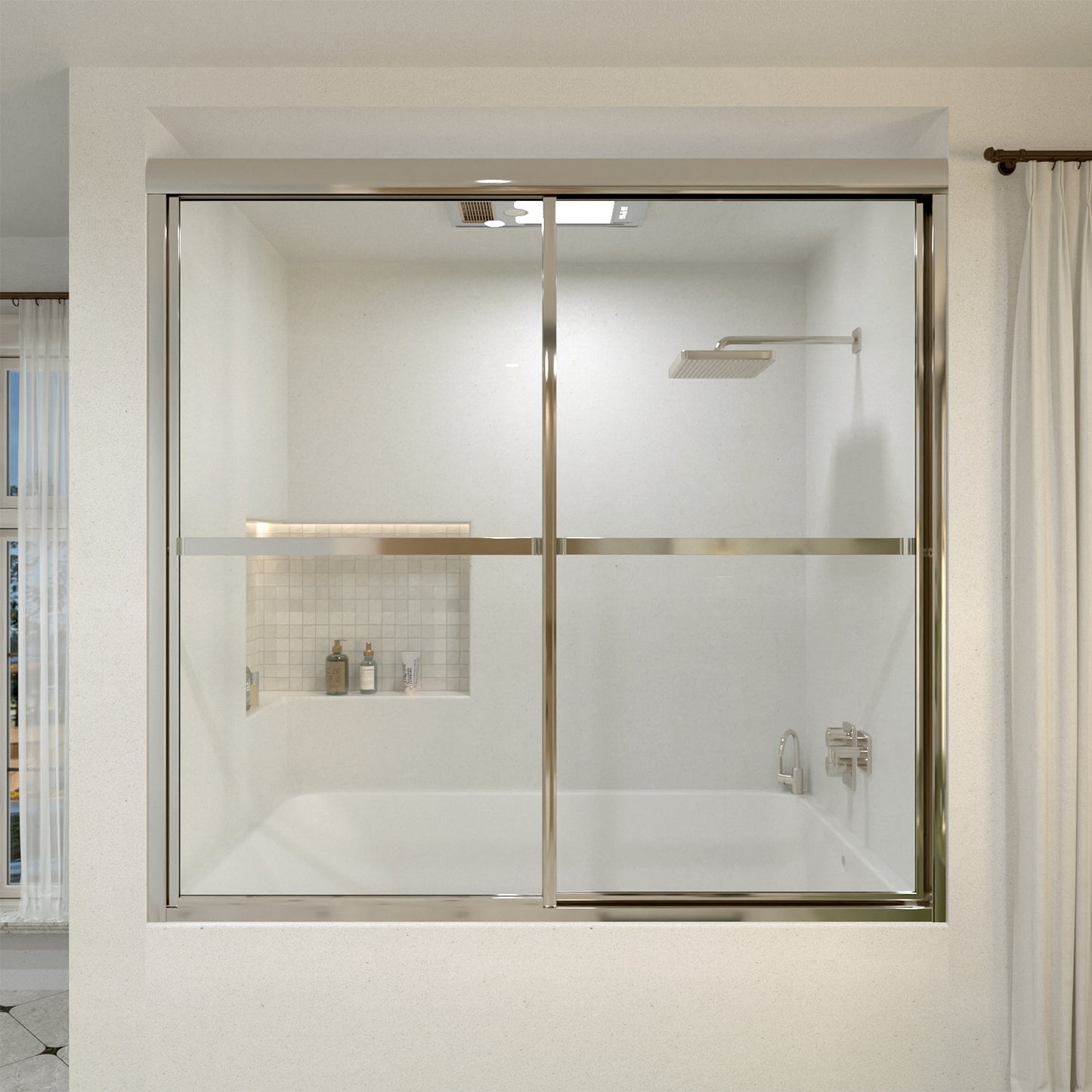 Yooli 59 in. W x 56 in. H Framed Sliding Tub Door with Clear Tempered Glass Chrome 82SV-1_d0a4494b-2daf-4dec-beef-298825c7c822