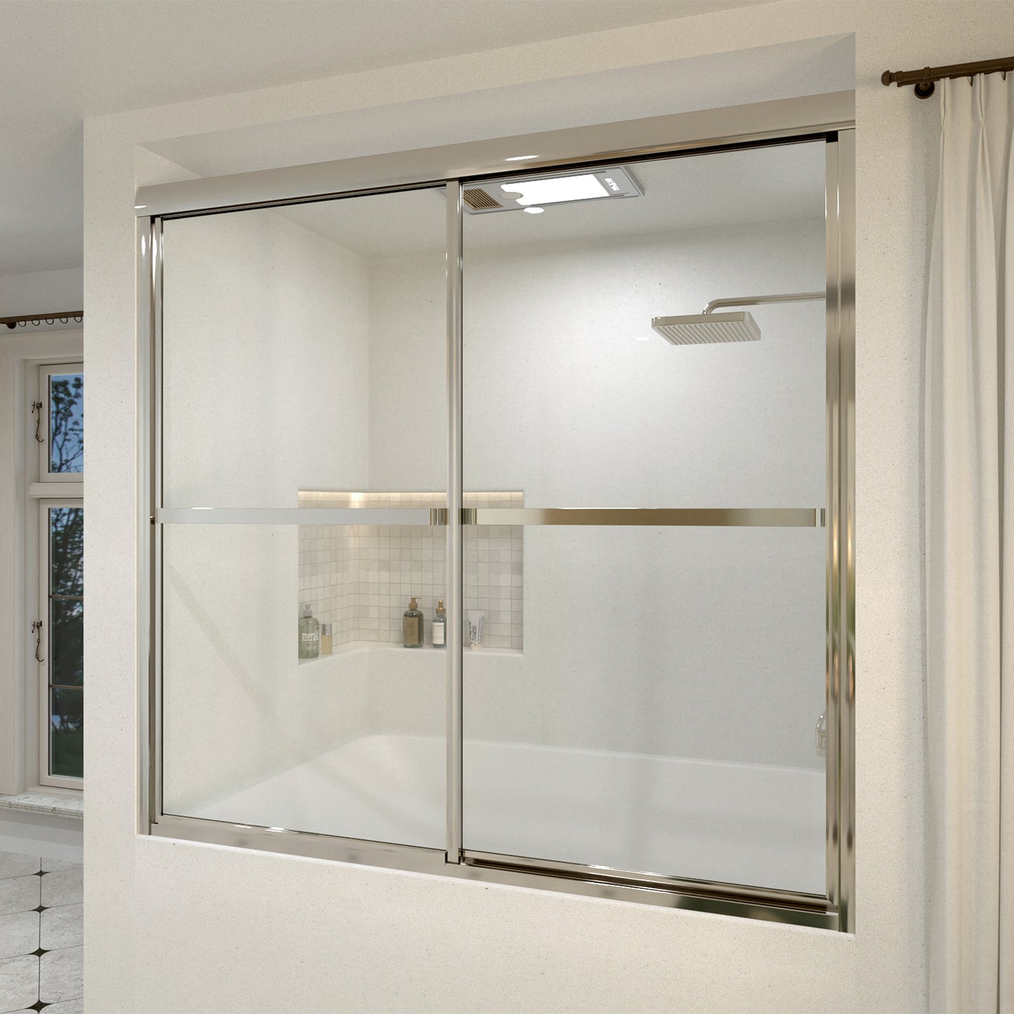 Yooli 59 in. W x 56 in. H Framed Sliding Tub Door with Clear Tempered Glass 82SV-2