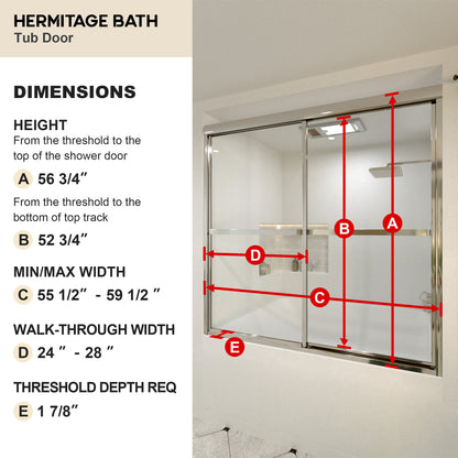 Yooli 59 in. W x 56 in. H Framed Sliding Tub Door with Clear Tempered Glass 82SV-3