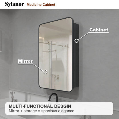 Verve Frameless Recessed or Surface-Mount Rectangular Aluminum Medicine Cabinet with Mirror in Matte Black