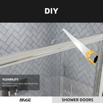 Niveal Bliss 60 in. W x 72 in. H Sliding Semi-Frameless Shower Door with Clear Glass
