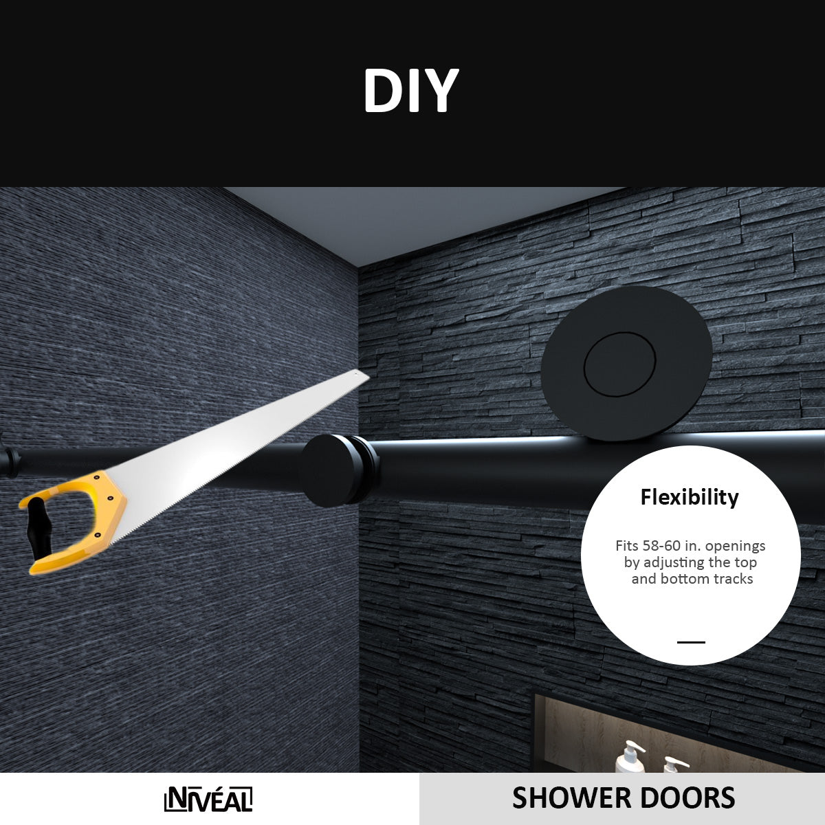 Niveal Ruhr 60 in. W x 76 in. H Sliding Semi-Frameless Shower Door in Matte Black with Patterned Glass 8_0d6687c0-4a0d-4f96-9ca3-66cccd7d658b