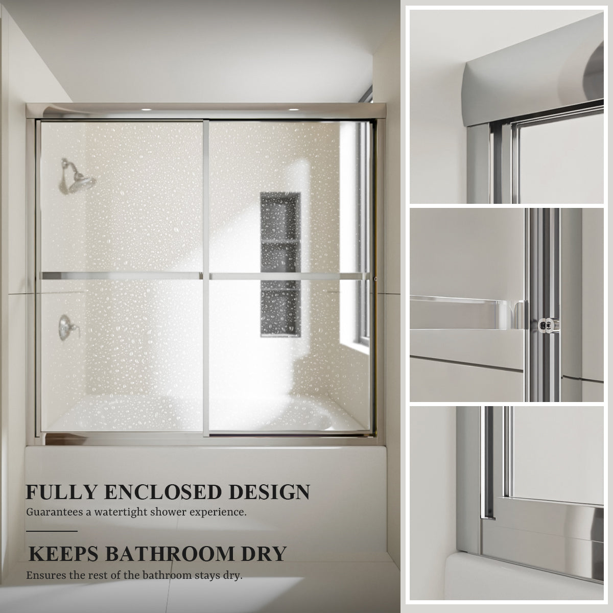 Nivorix Cleo 59 in. W x 56 in. H Sliding Framed Tub Door with Clear Tempered Glass