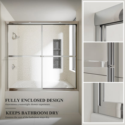 Nivorix Cleo 59 in. W x 56 in. H Sliding Framed Tub Door with Clear Tempered Glass