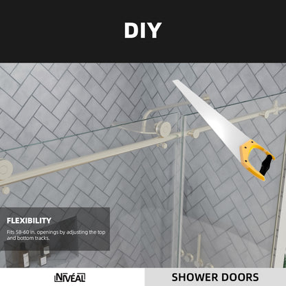 Niveal Luxe 60 in. W x 76 in. H Sliding Semi-Frameless Shower Door with Clear Glass