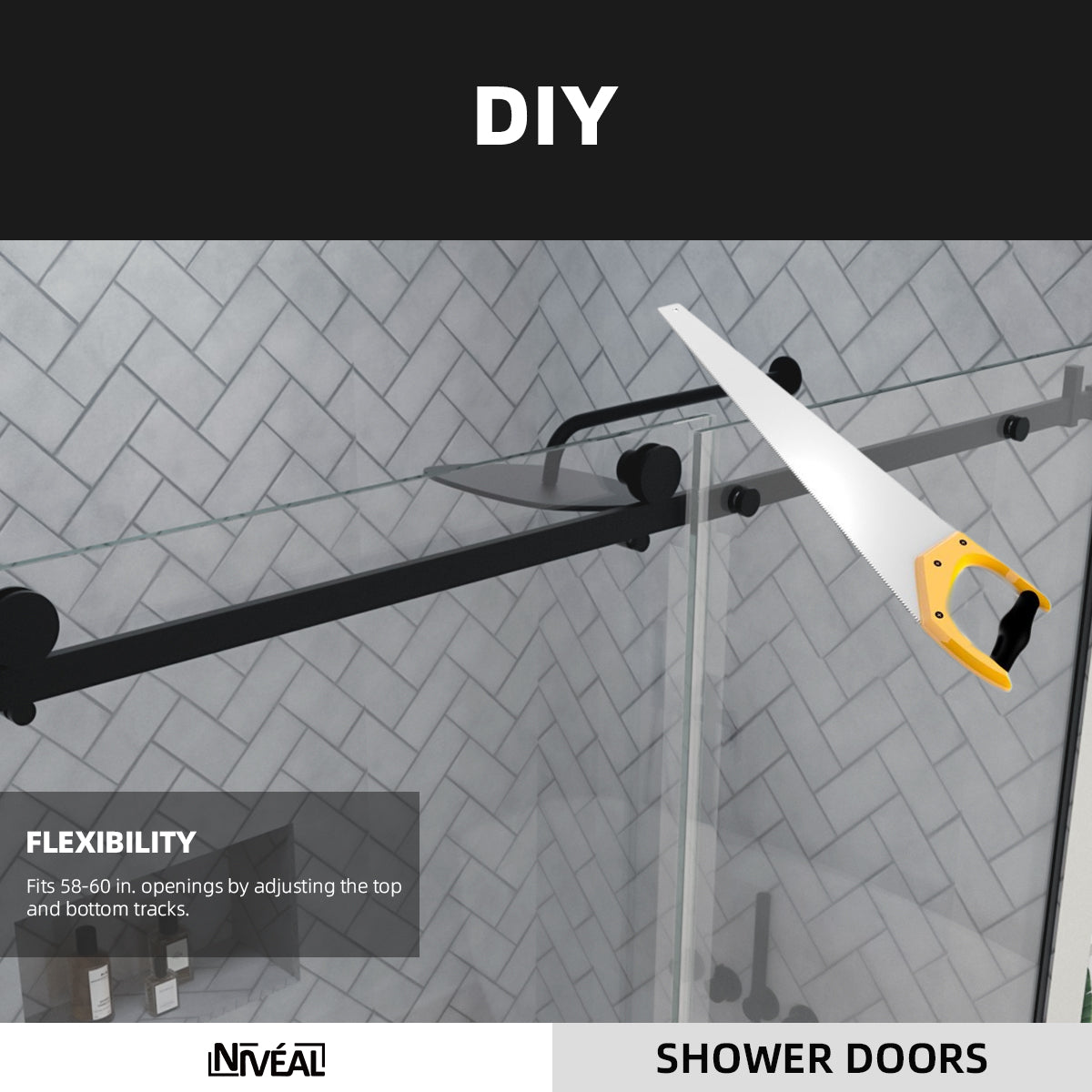Niveal Vista 60 in. W x 76 in. H Sliding Semi-Frameless Shower Door with Clear Glass