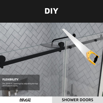 Niveal Vista 60 in. W x 76 in. H Sliding Semi-Frameless Shower Door with Clear Glass