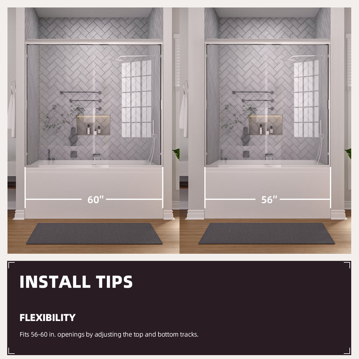 Niveal Breeze 60 in. W x 56 in. H Sliding Semi Frameless Tub Door with Clear Glass 8_42be9116-b163-4f5e-9480-ecc6fb23642e