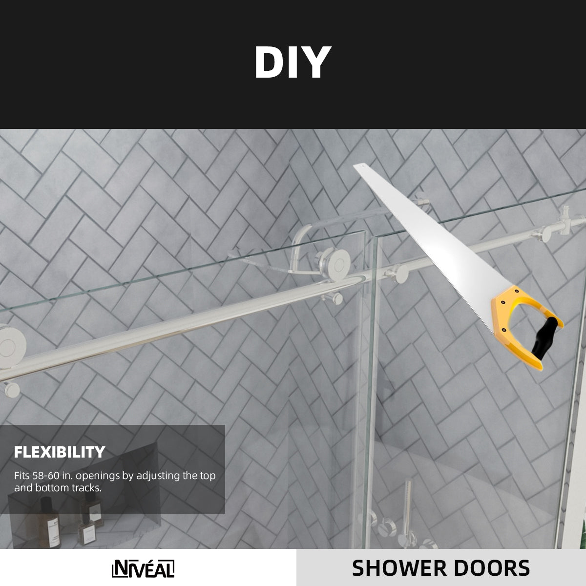 Niveal Luxe 60 in. W x 76 in. H Sliding Semi-Frameless Shower Door with Clear Glass