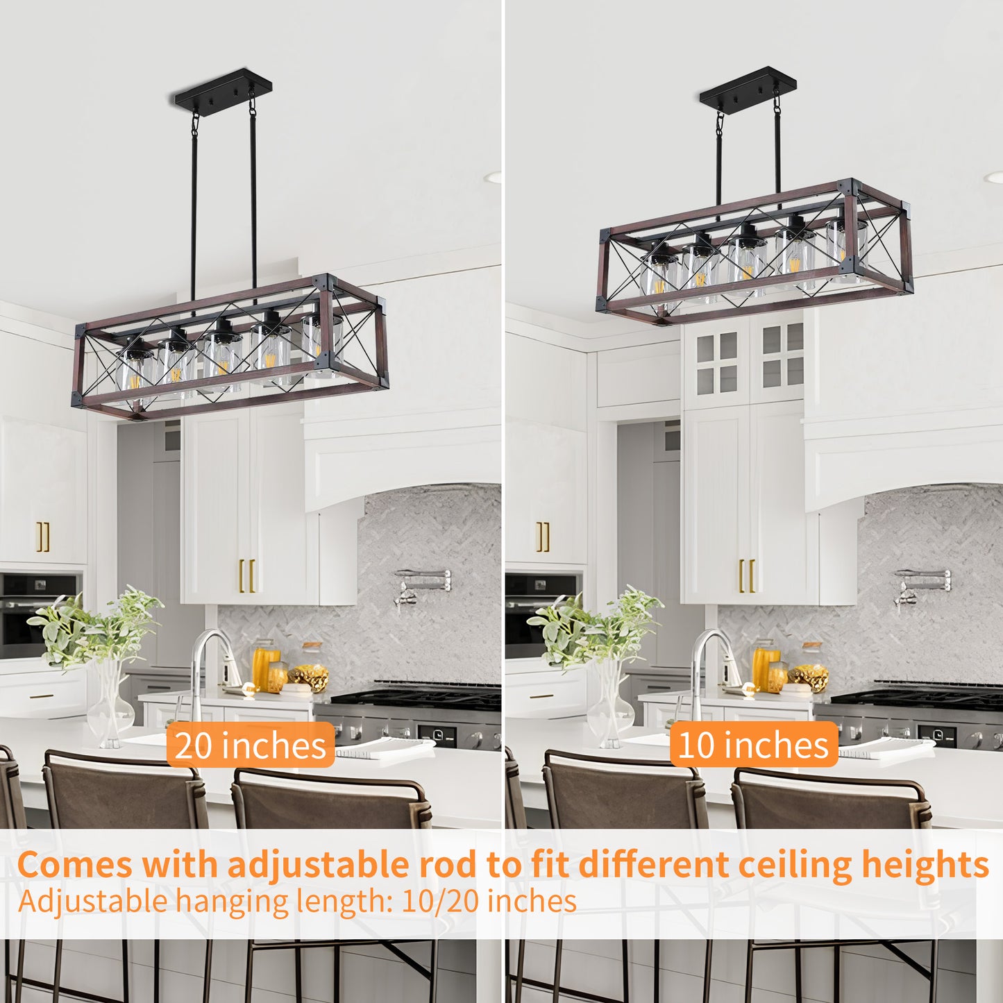 Taimei Fioris 32 in. 5-Light Industrial Farmhouse Rectangle Pendant Light With Lampshades 8_485bb47e-a9dc-4883-9d1f-4586fa9ebea9