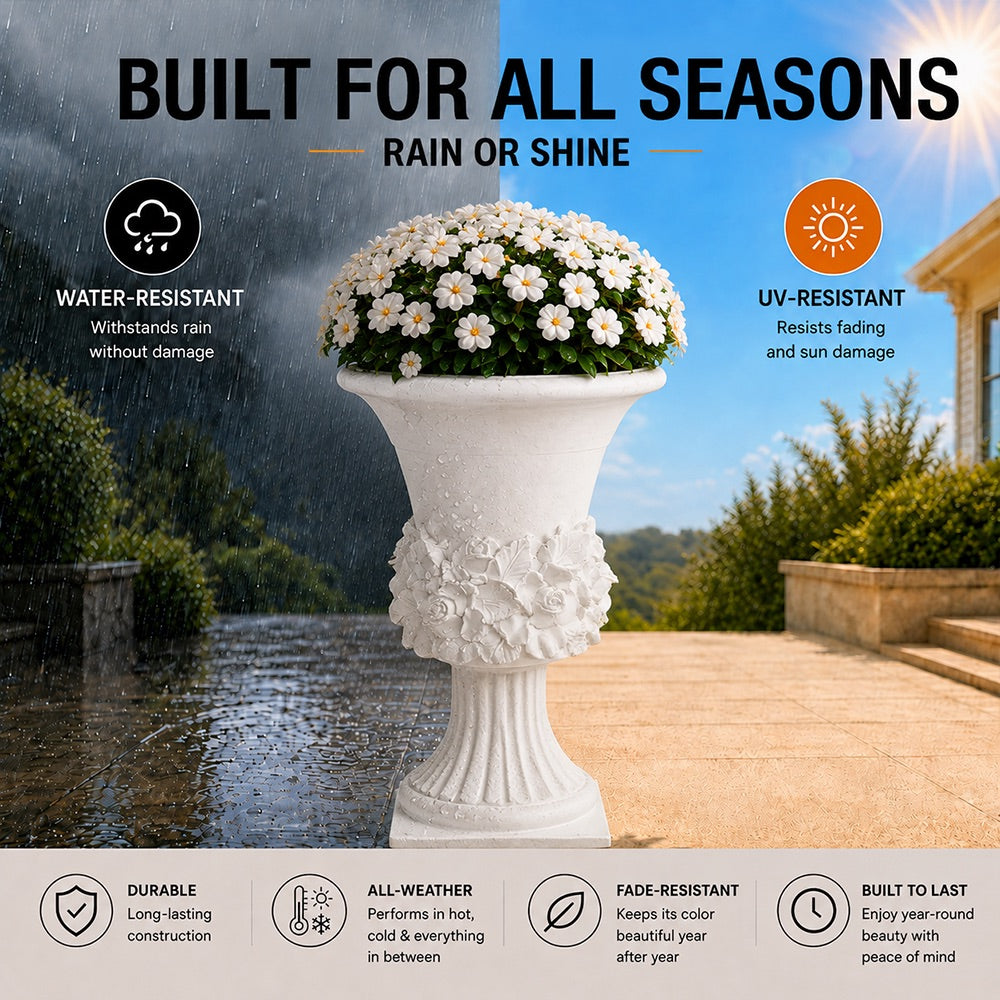 Terra 19.5 in. Outdoor Lightweight Concrete Garden Urn Planter White