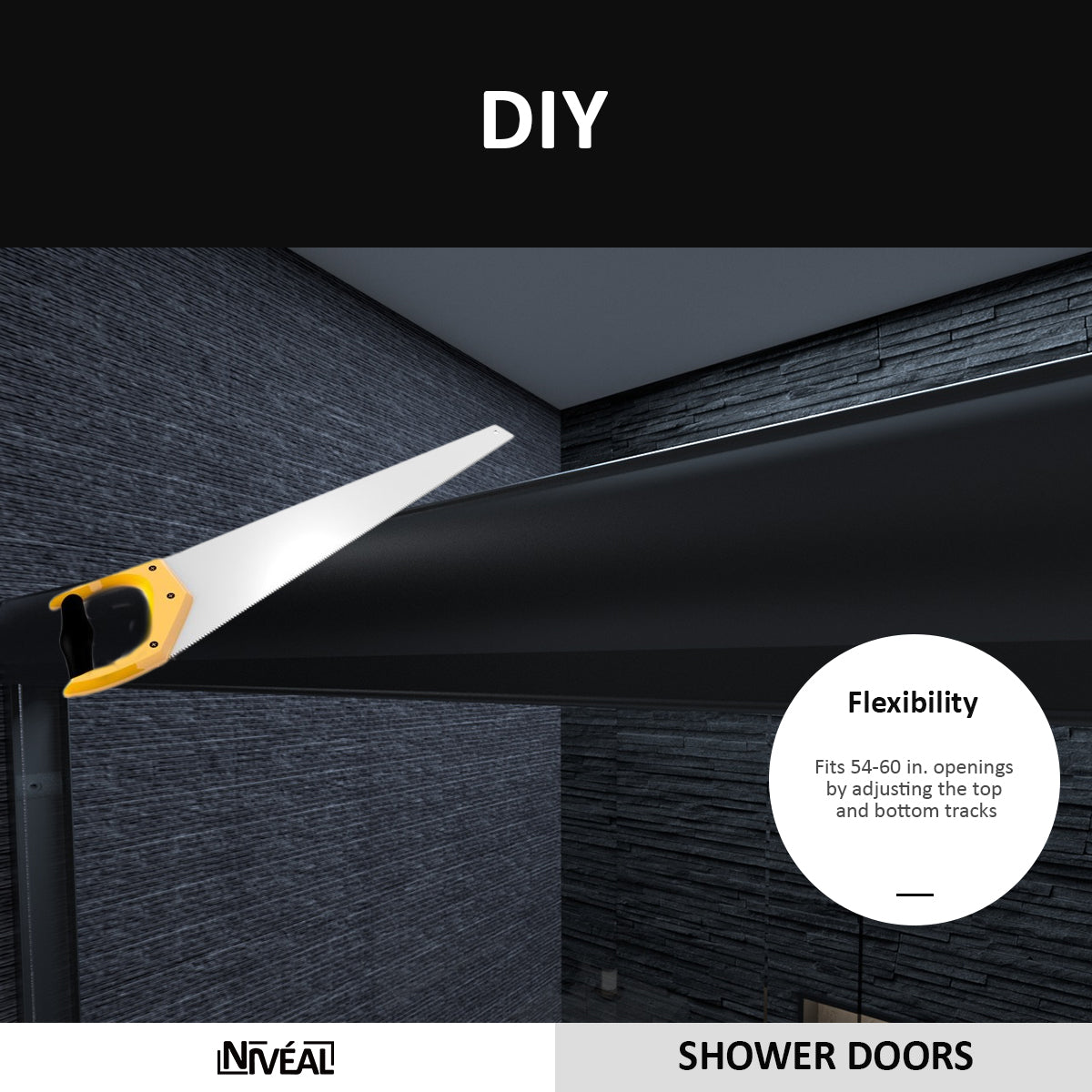 Niveal Vale 60 in. W x 72 in. H Sliding Semi-Frameless Shower Door with Clear Glass