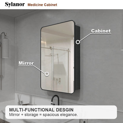 Verve Frameless Recessed or Surface-Mount Rectangular Aluminum Medicine Cabinet with Mirror in Matte Black