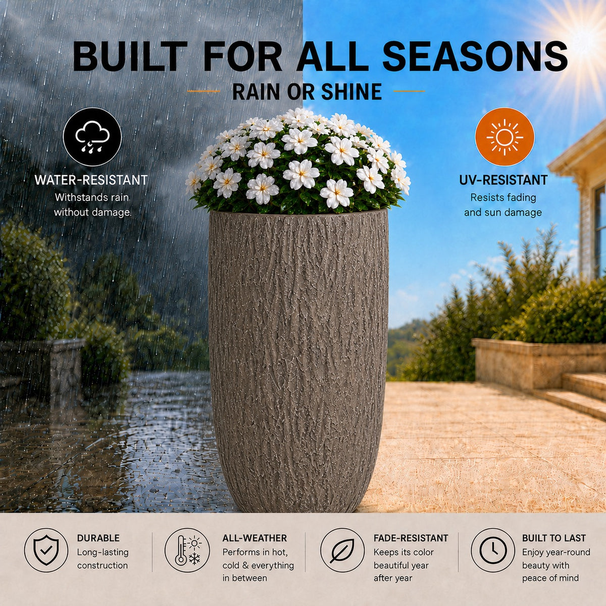 Solis 27 in. Outdoor Tall Magnesium Oxide Planter Wood