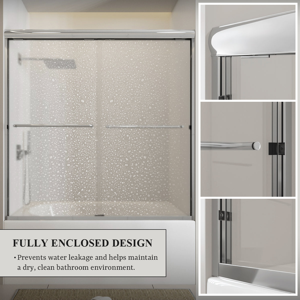 Nivorix Ridge 56 in. W x 60 in. H Sliding Semi-Frameless Tub Door with Clear Glass