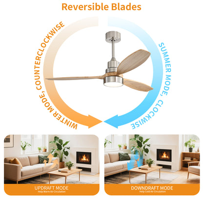 Taimei Selen 52 in. Downrod Standard Ceiling Fan with Integrated LED with Remote Included 3-Blade Reversible