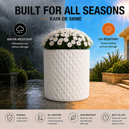 Vale 15.75 in. Outdoor Lightweight Concrete Planter with Natural Stone Finish White