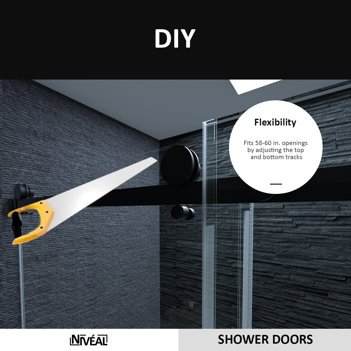 Niveal Essen 60 in. W x 60 in. H Sliding Semi-Frameless Tub Door in Matte Black Finish 8_848a19fb-6361-4422-a780-be719cea9a7c